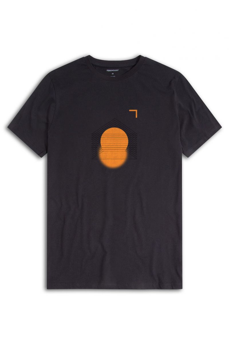 Black Soft Fabric Search Sun Design Short Sleeve Tee