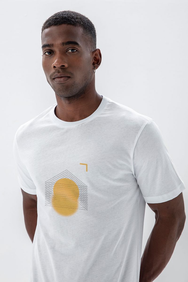 White Soft Fabric Search Sun Design Short Sleeve Tee