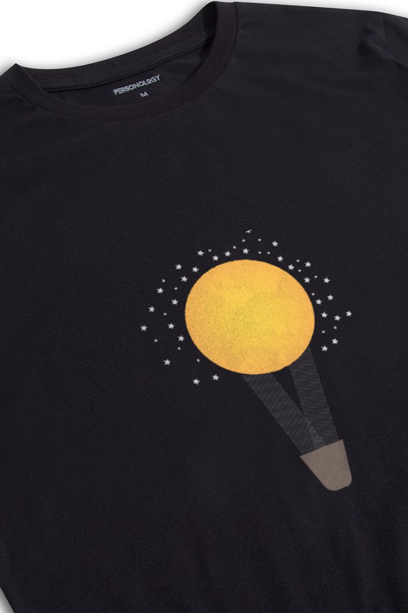 Black Soft Fabric Dawn Sun Design Short Sleeve Tee