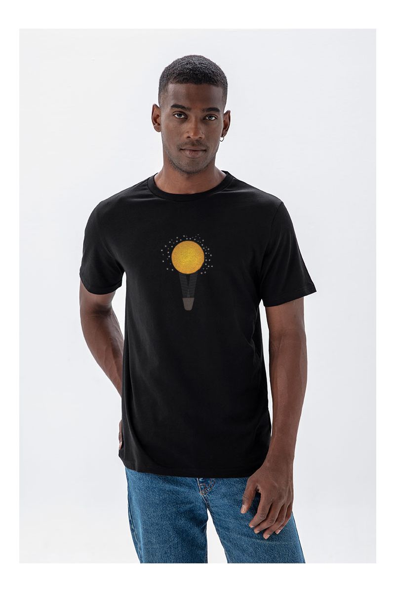 Black Soft Fabric Dawn Sun Design Short Sleeve Tee