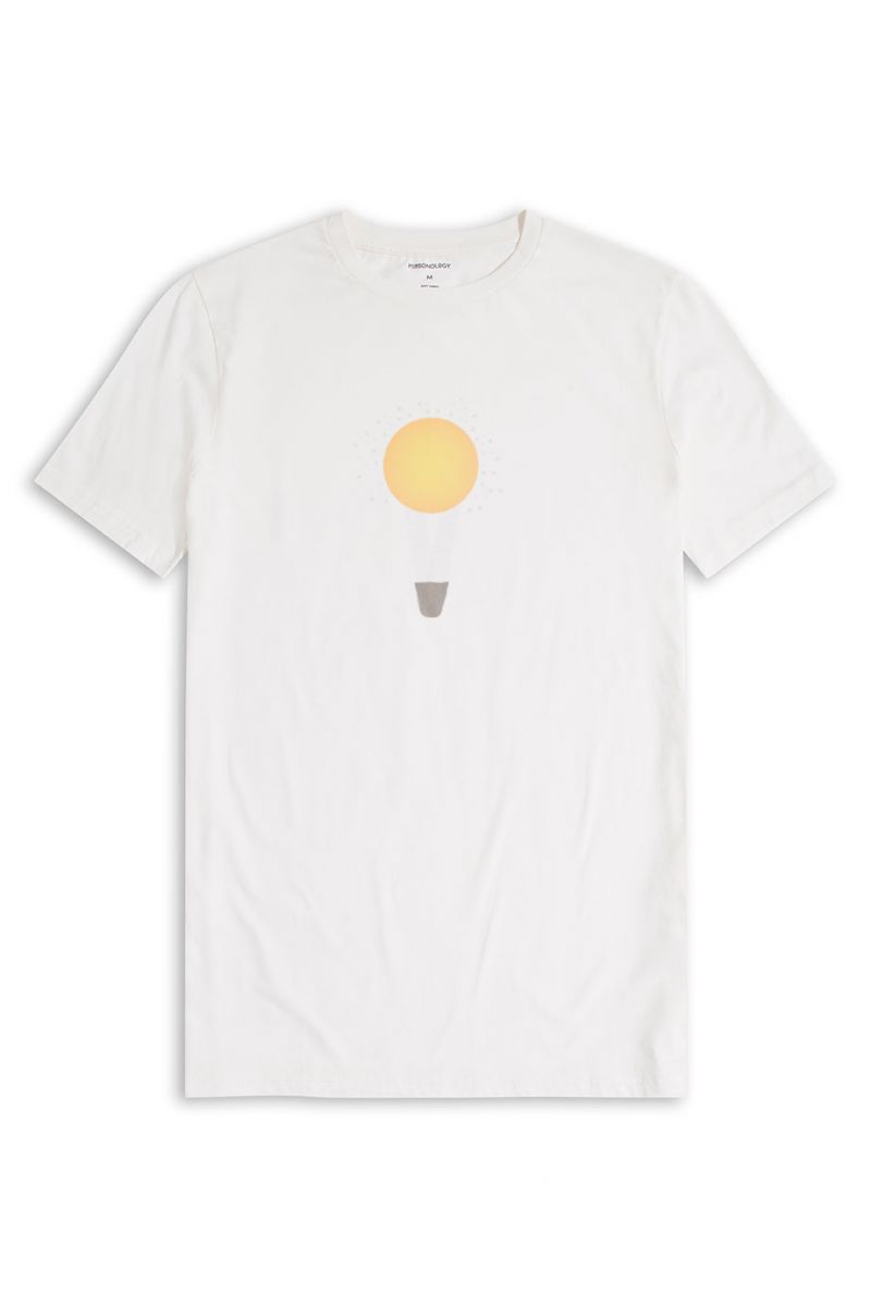 Off White Soft Fabric Dawn Sun Design Short Sleeve Tee