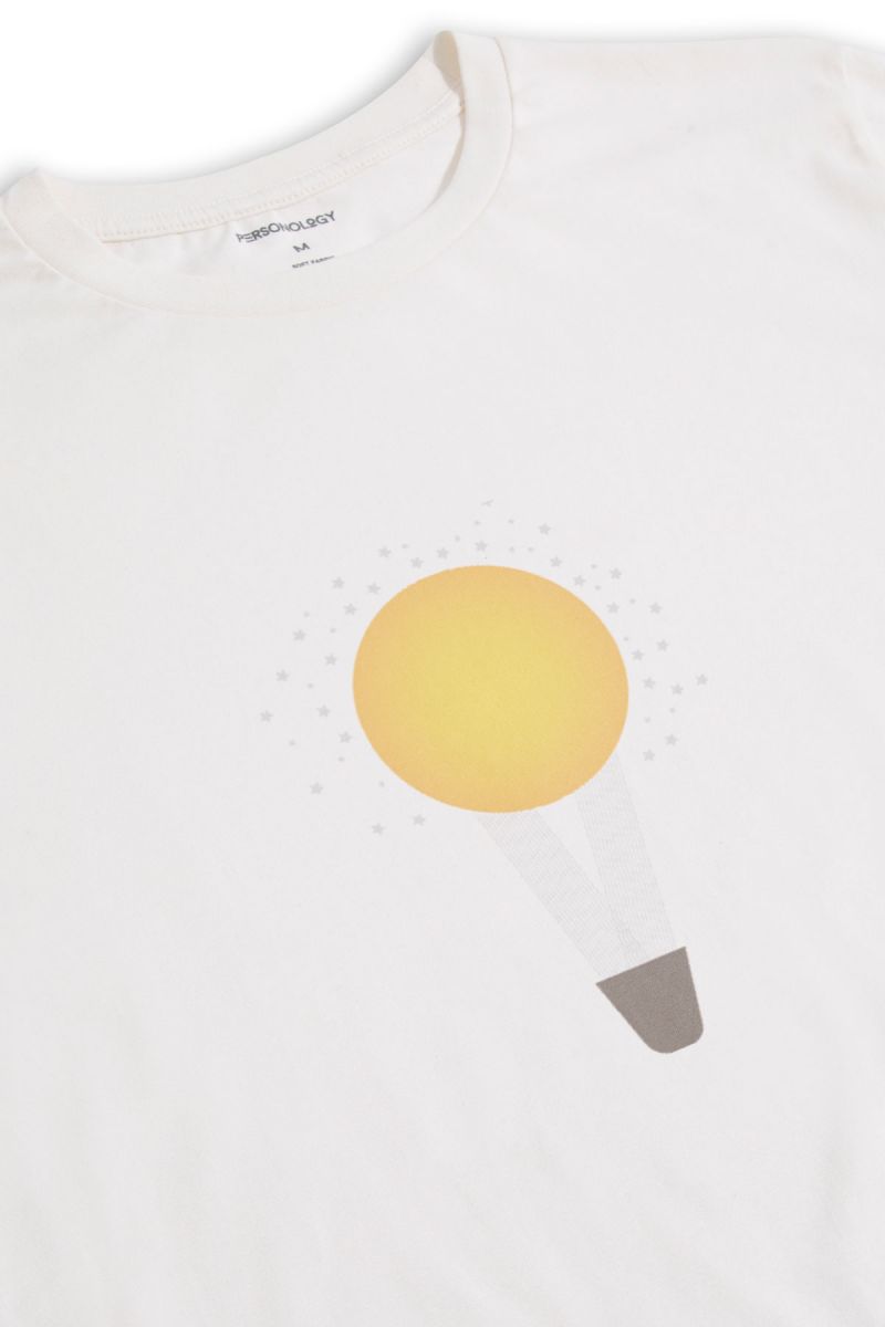 Off White Soft Fabric Dawn Sun Design Short Sleeve Tee