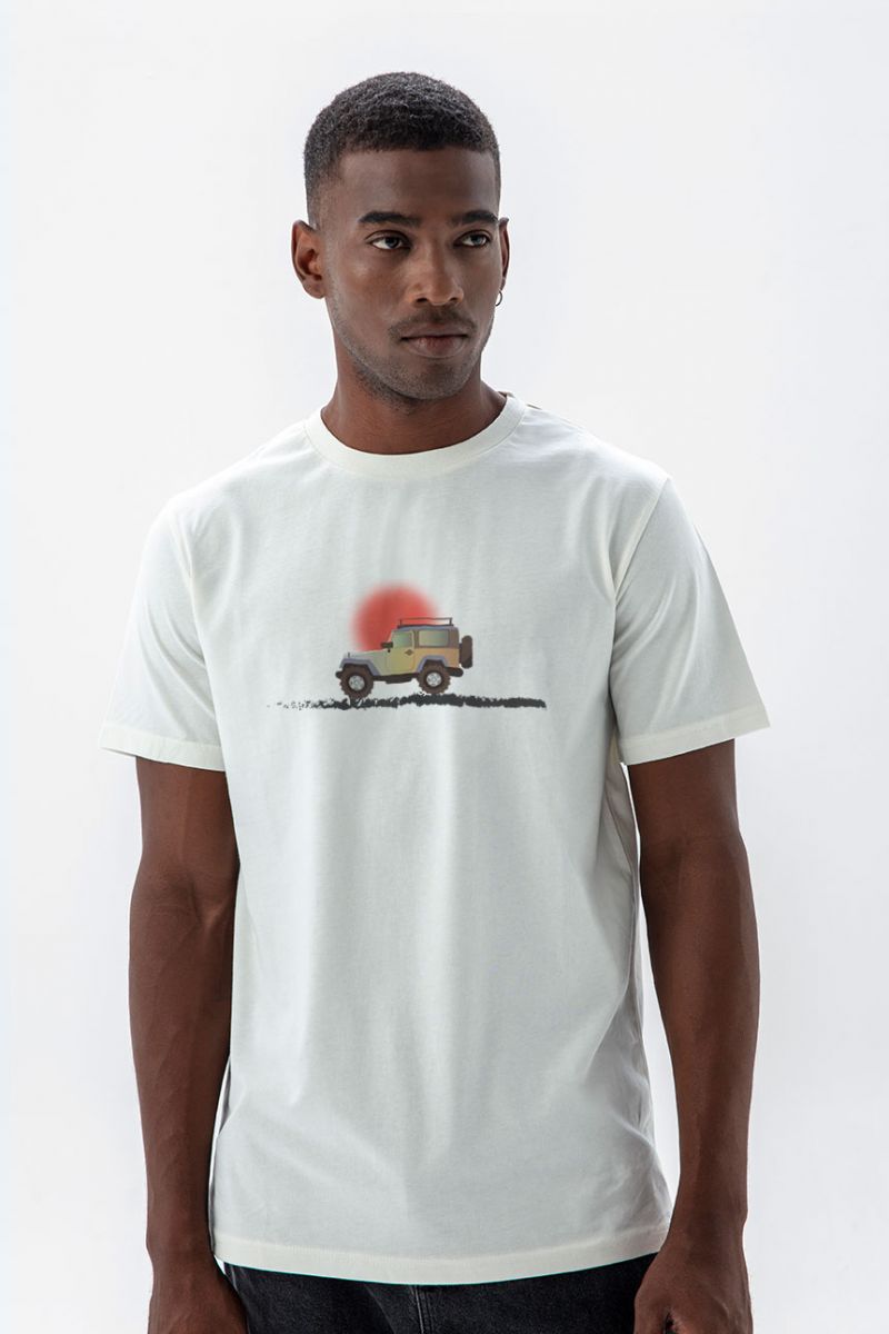 Off White Soft Fabric Discovery Design Short Sleeve Tee