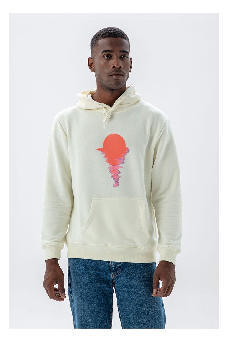 Ecru Premium Cotton Sunset Design Pullover Hoodie