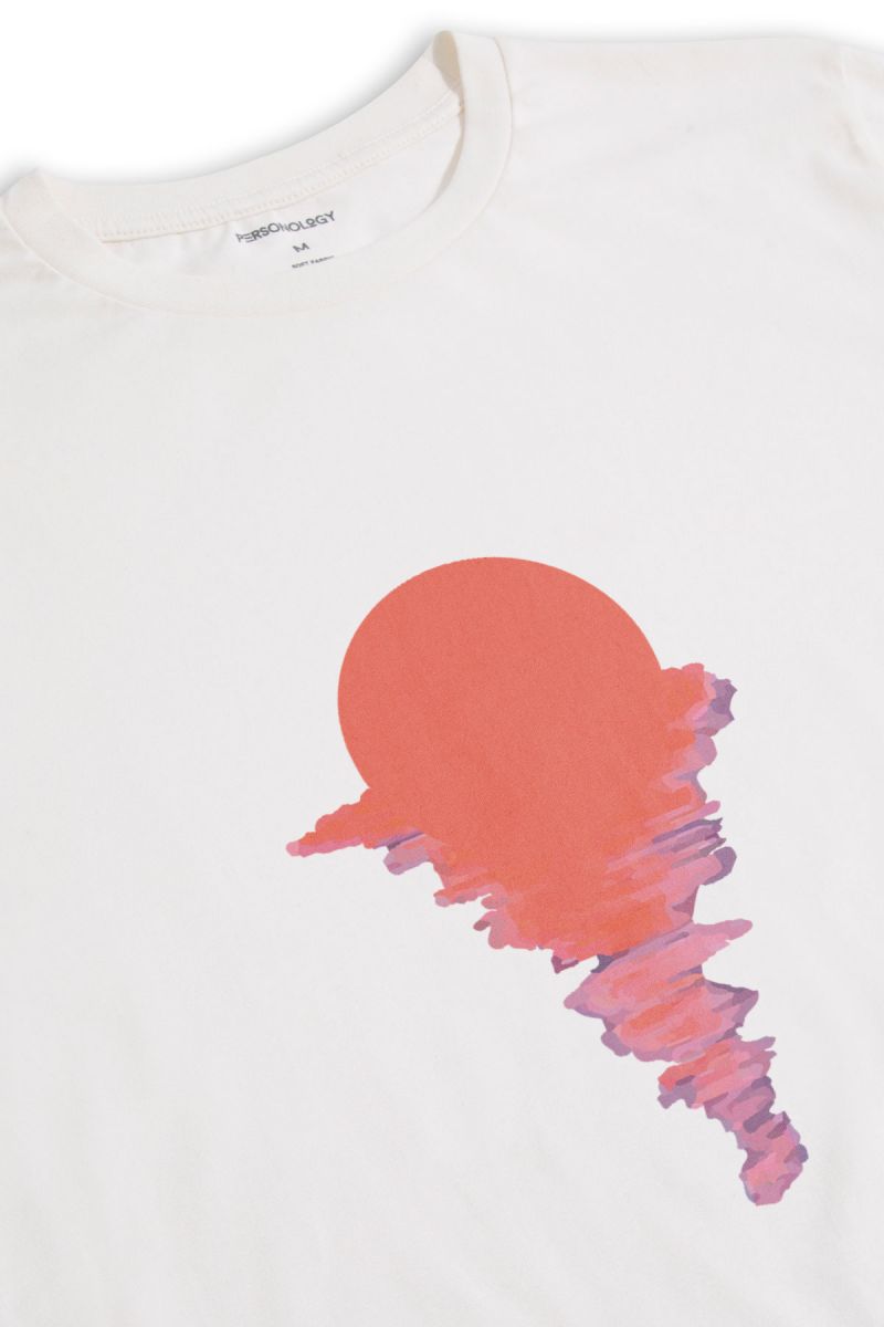 Off White Soft Fabric Sunset Design Short Sleeve Tee