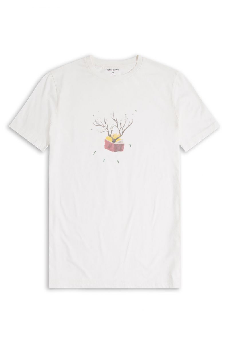 Off White Soft Fabric Autumn Design Short Sleeve Tee