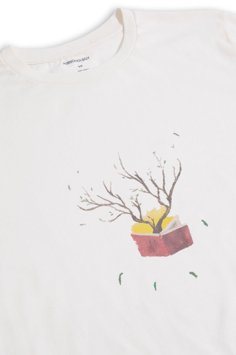 Off White Soft Fabric Autumn Design Short Sleeve Tee