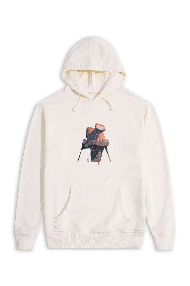Ecru Premium Cotton Acro Design Pullover Hoodie