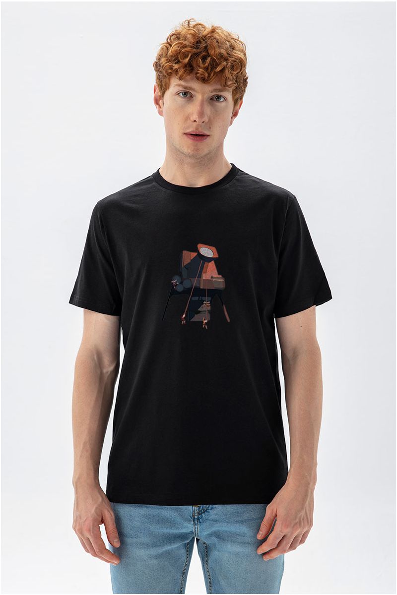 Black Soft Fabric Acro Design Short Sleeve Tee