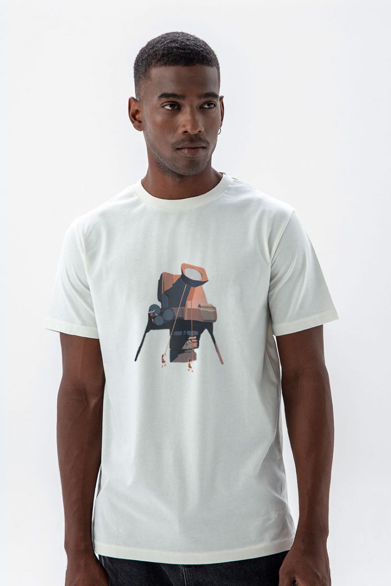 Off White Soft Fabric Acro Design Short Sleeve Tee