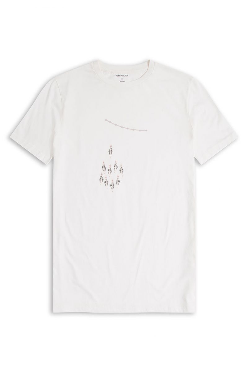 Off White Soft Fabric Lead Design Short Sleeve Tee