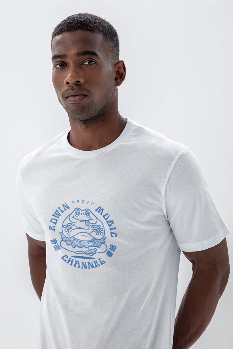 White Soft Fabric Music Channel Design Short Sleeve Tee
