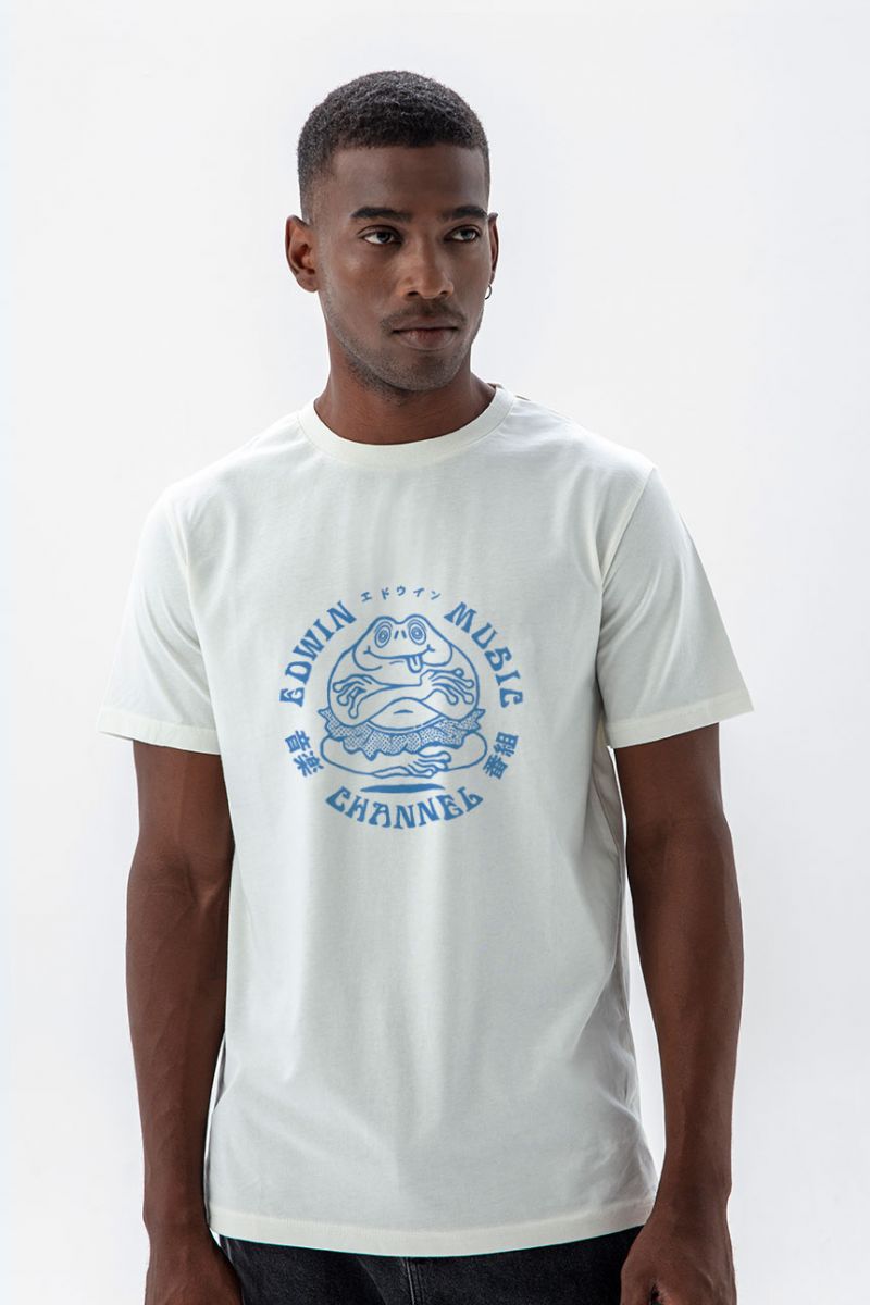 Off White Soft Fabric Music Channel Design Short Sleeve Tee