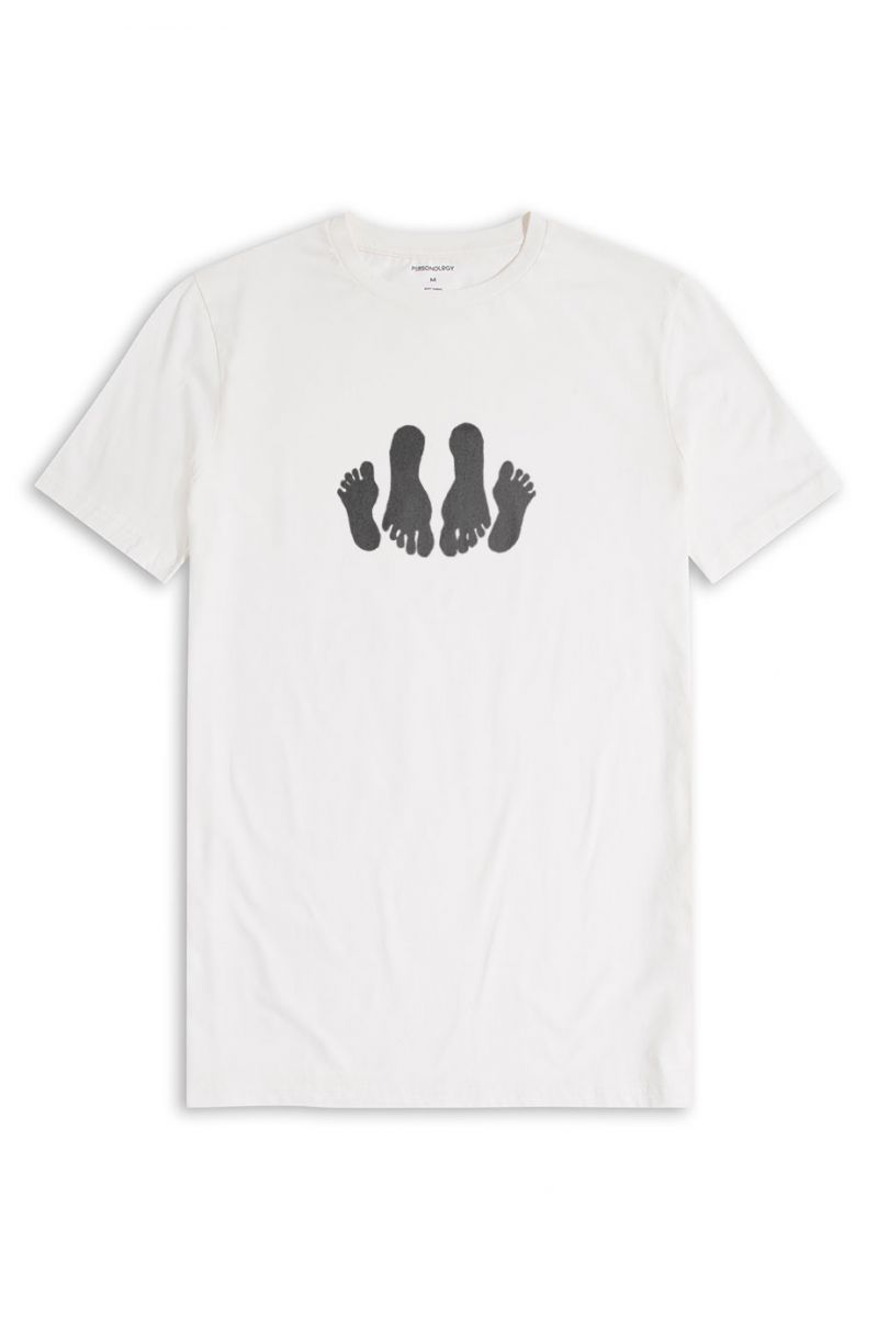 Off White Soft Fabric Foots Design Short Sleeve Tee