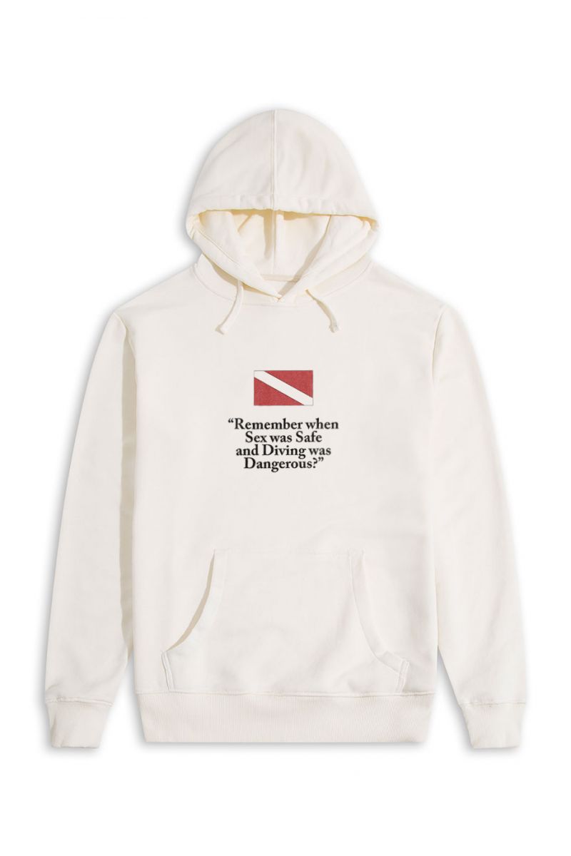Ecru Premium Cotton Sex was Safe Design Pullover Hoodie