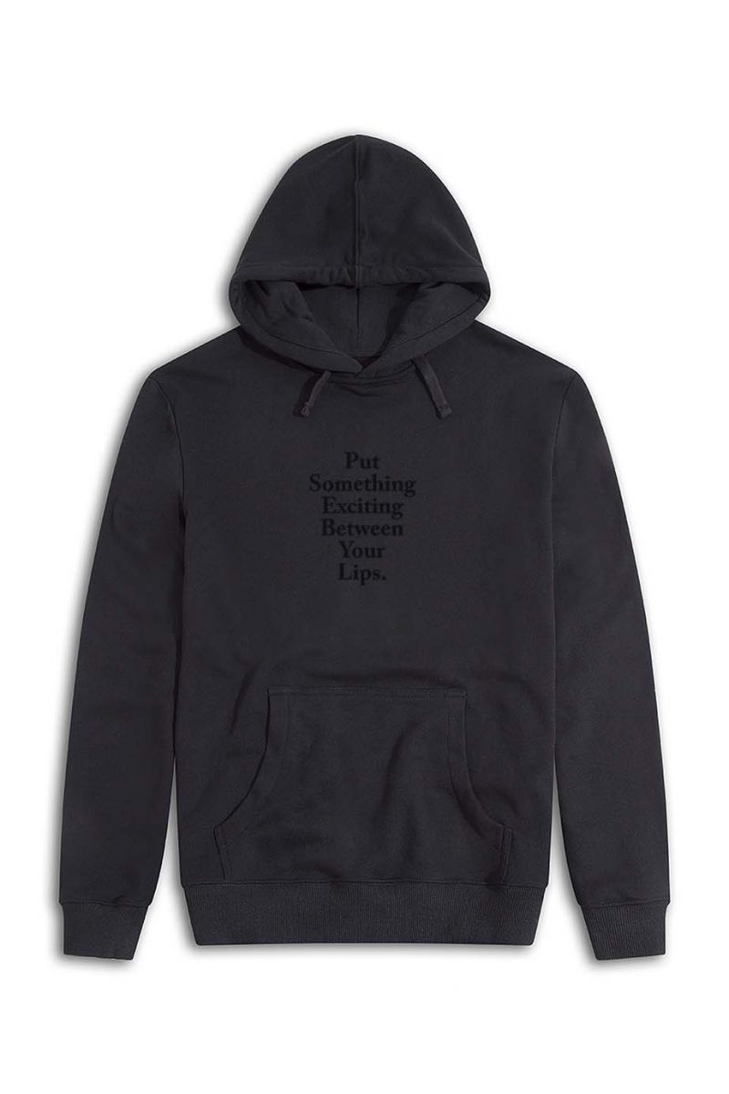Black Premium Cotton Put Something Exciting Between Your Lips Design Pullover Hoodie