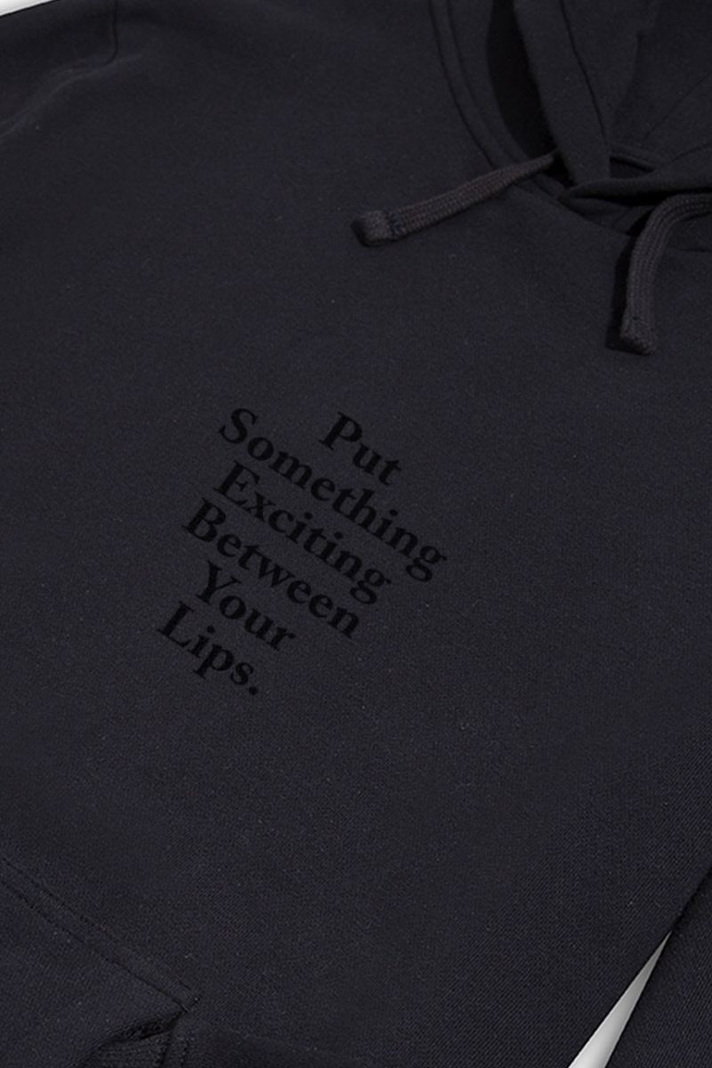 Black Premium Cotton Put Something Exciting Between Your Lips Design Pullover Hoodie