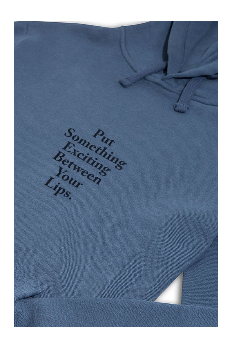 Navy Premium Cotton Put Something Exciting Between Your Lips Design Pullover Hoodie