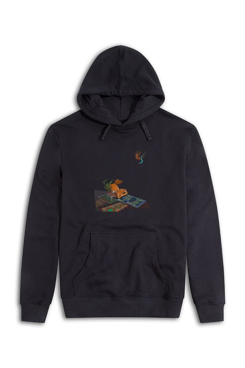 Black Premium Cotton Woolgather Design Pullover Hoodie