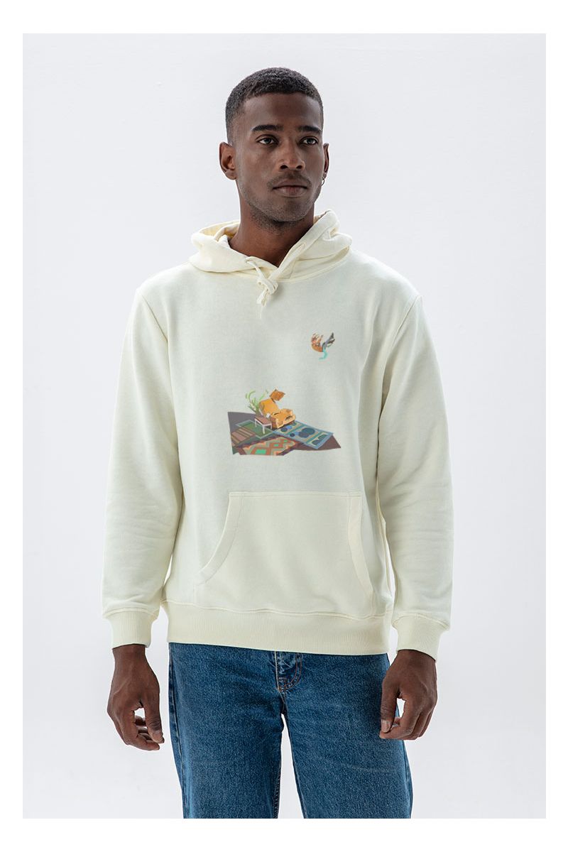 Ecru Premium Cotton Woolgather Design Pullover Hoodie