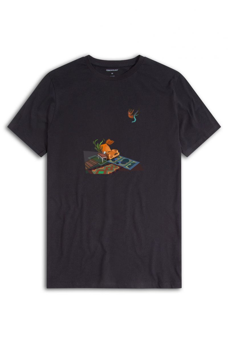 Black Soft Fabric Woolgather Design Short Sleeve Tee