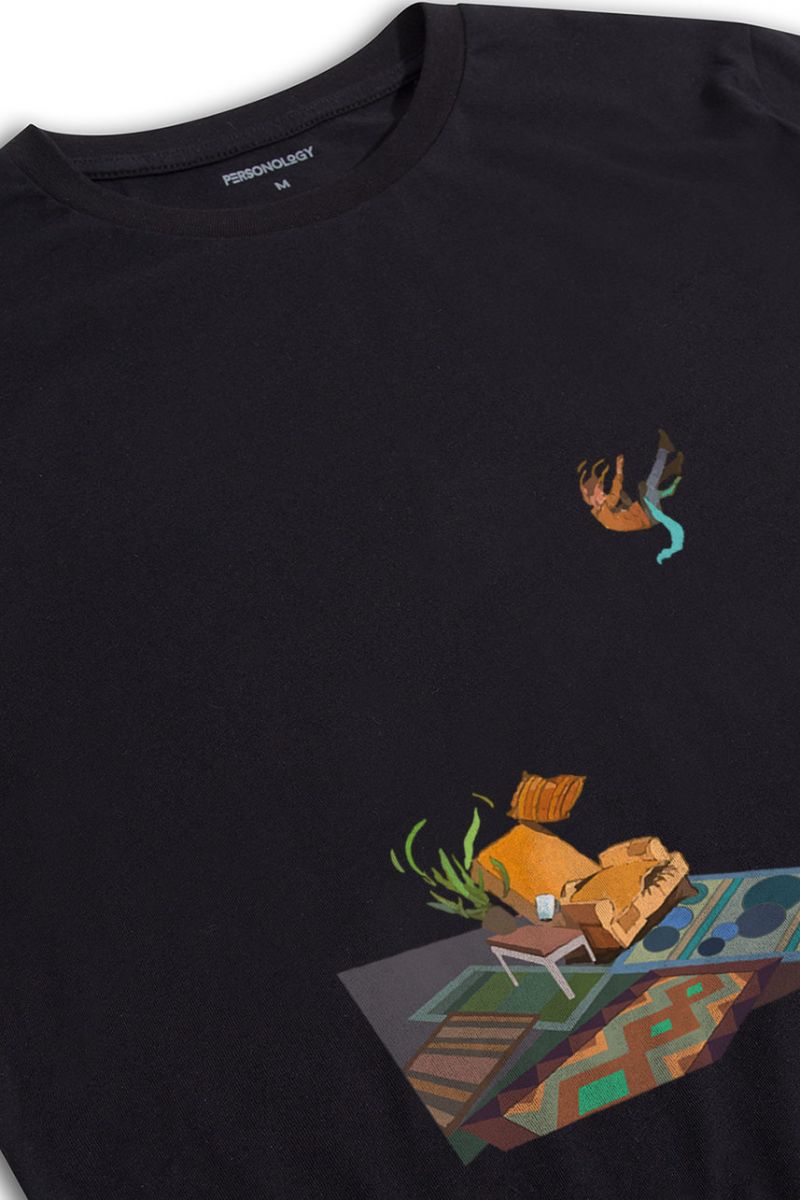 Black Soft Fabric Woolgather Design Short Sleeve Tee