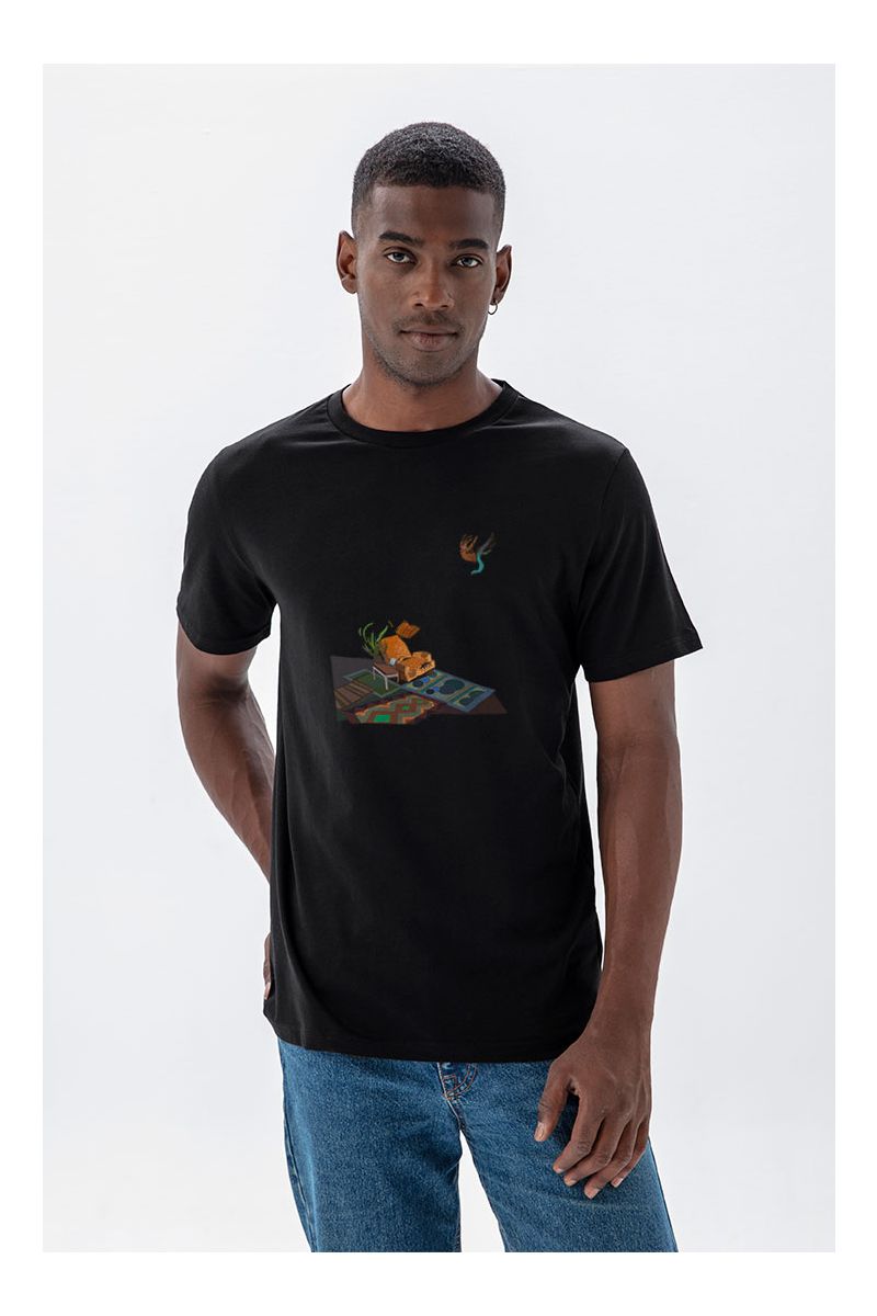 Black Soft Fabric Woolgather Design Short Sleeve Tee
