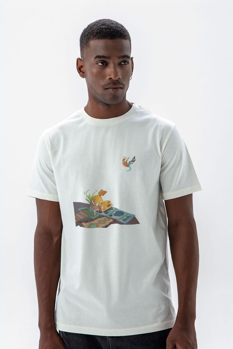 Off White Soft Fabric Woolgather Design Short Sleeve Tee