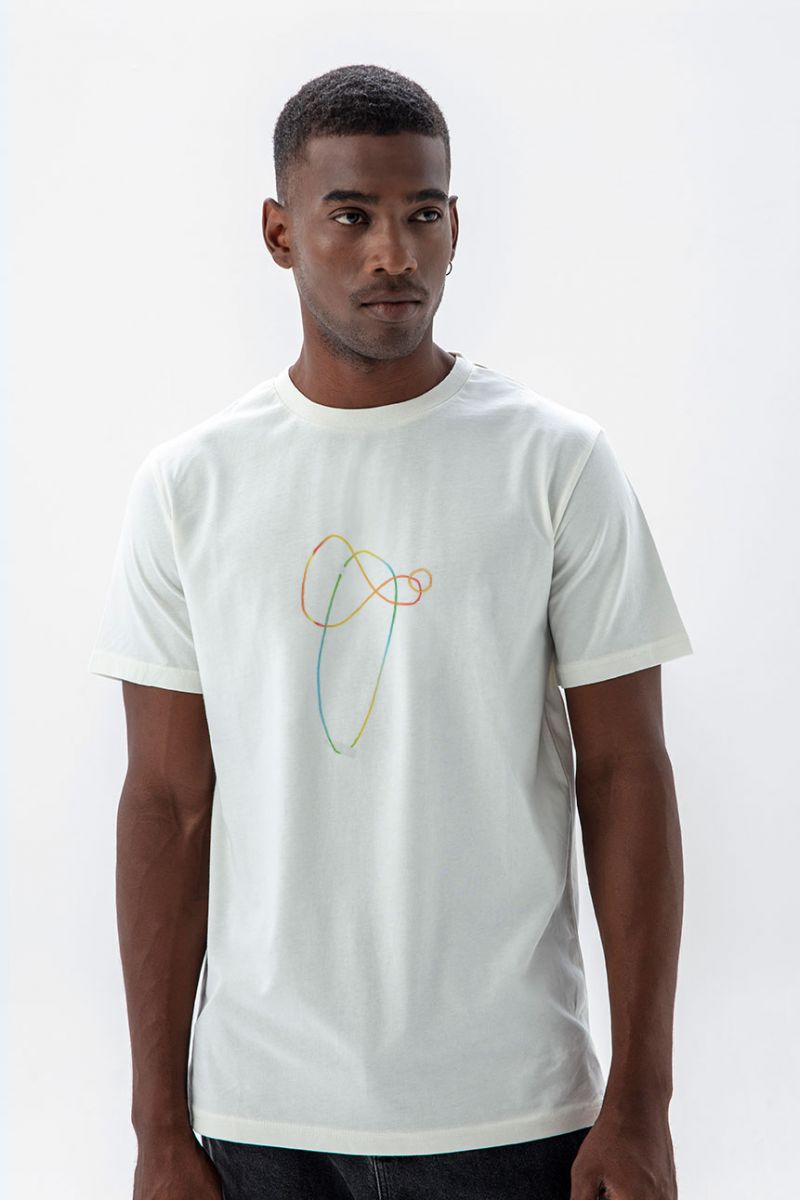 Off White Soft Fabric Plabo Design Short Sleeve Tee