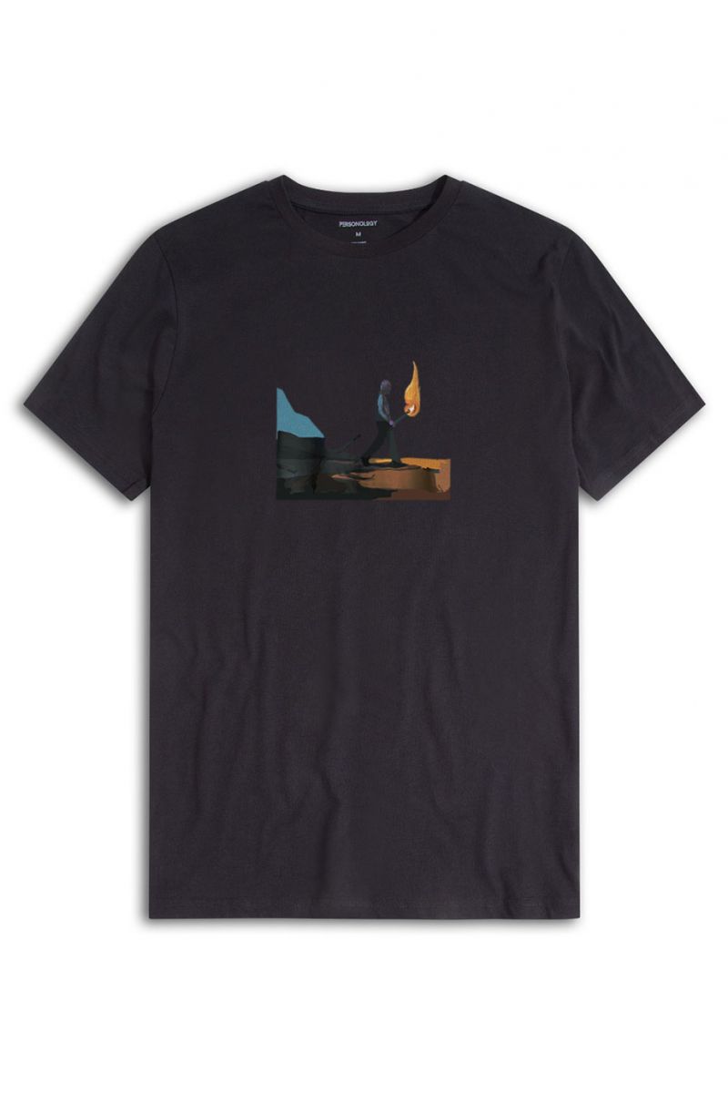 Black Soft Fabric Torcher Design Short Sleeve Tee
