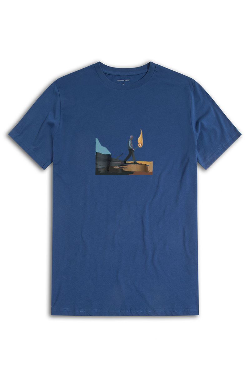 Navy Soft Fabric Torcher Design Short Sleeve Tee