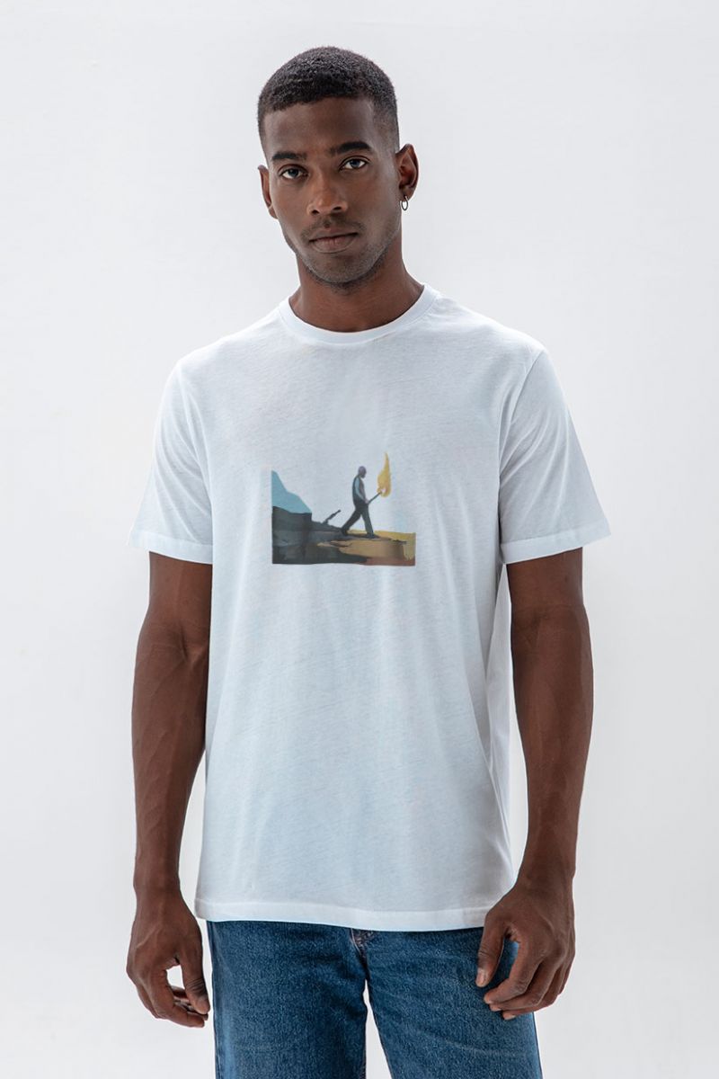 White Soft Fabric Torcher Design Short Sleeve Tee