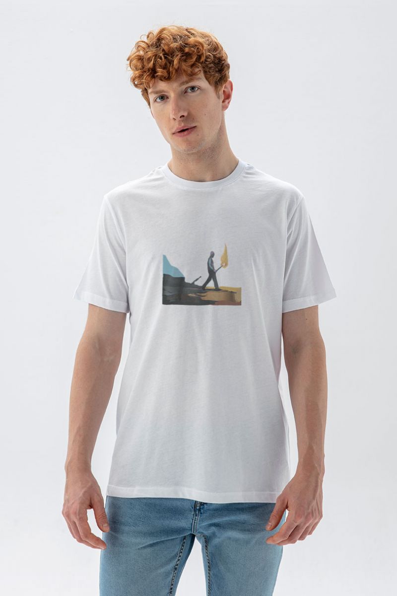 White Soft Fabric Torcher Design Short Sleeve Tee
