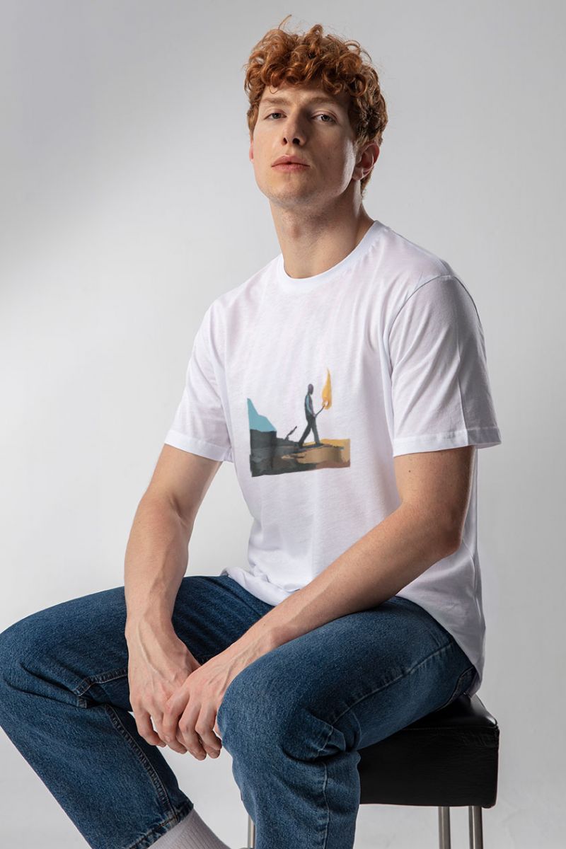 White Soft Fabric Torcher Design Short Sleeve Tee
