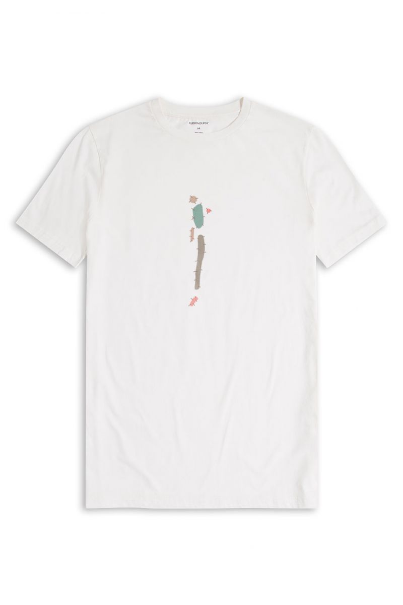 Off White Soft Fabric Ribut Design Short Sleeve Tee
