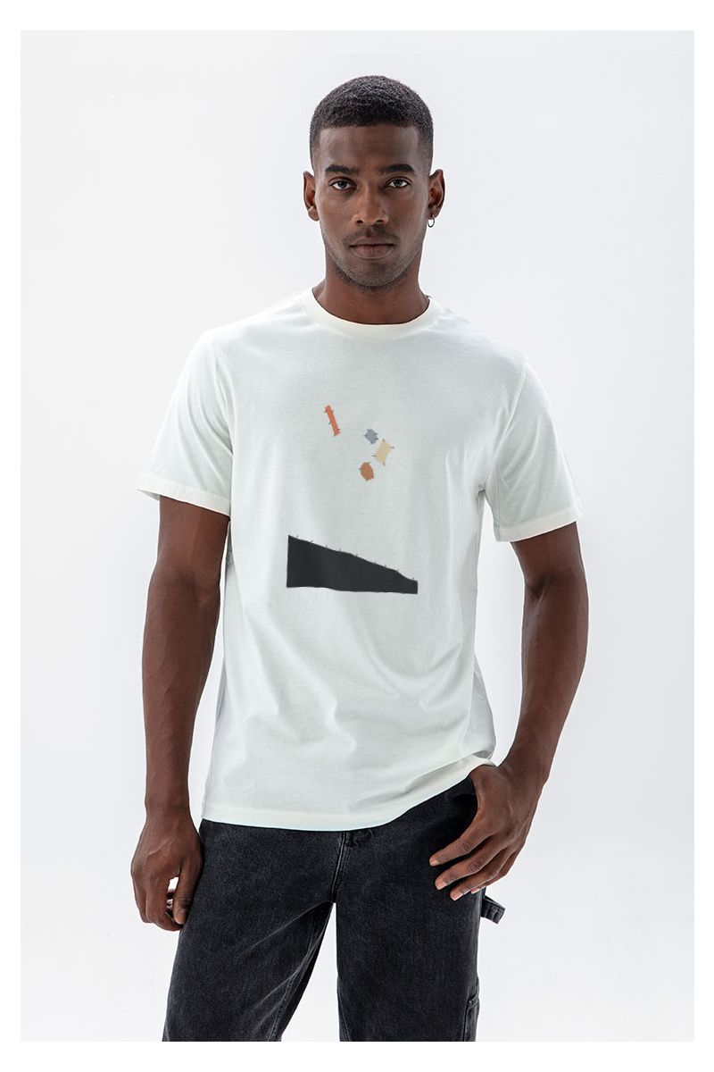 Off White Soft Fabric Lepenca Design Short Sleeve Tee