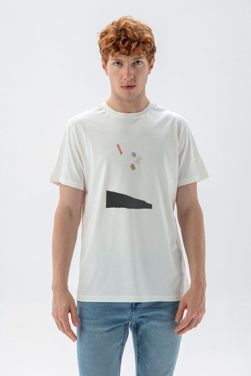 Off White Soft Fabric Lepenca Design Short Sleeve Tee