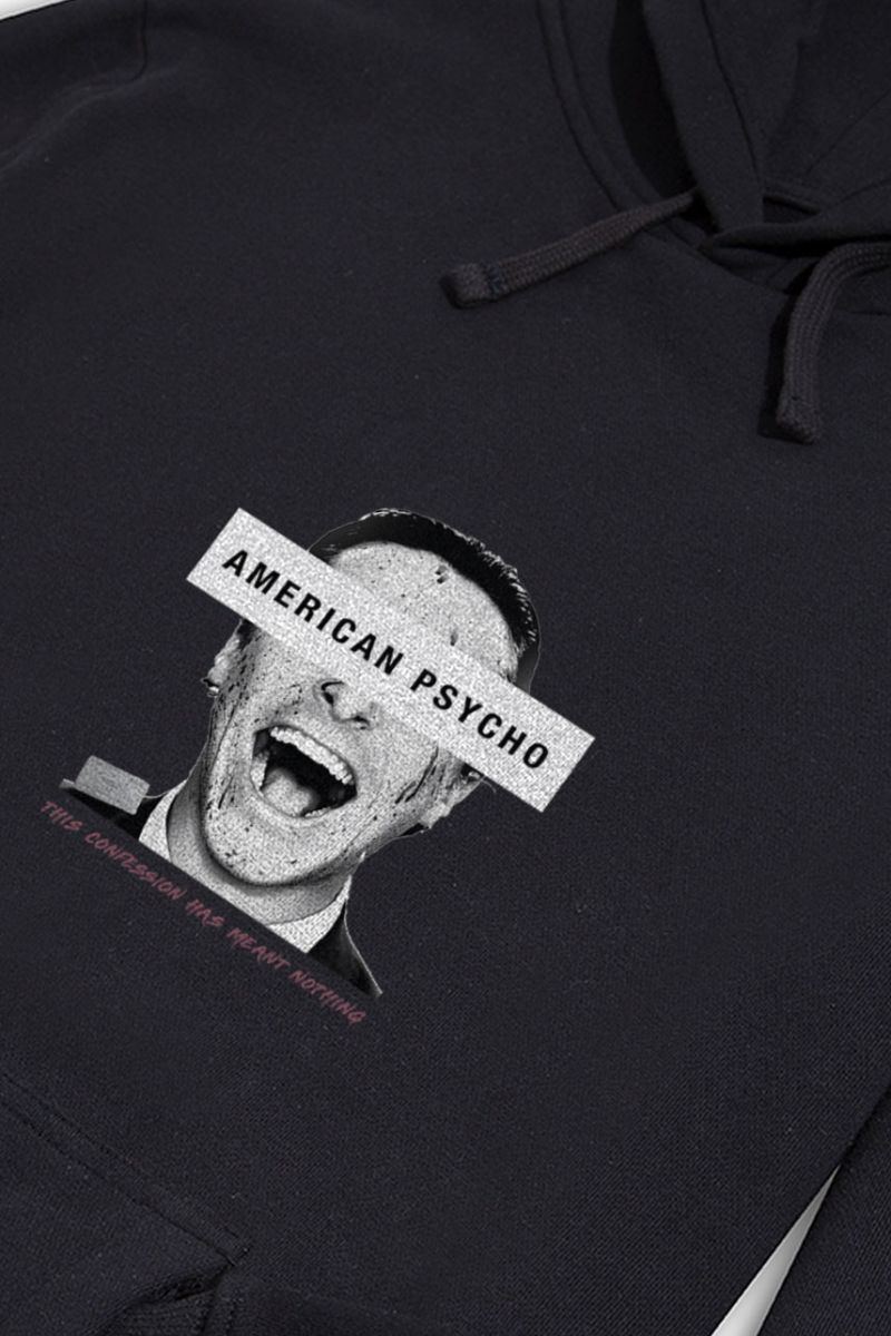 Black Premium Cotton American Psycho Design Pullover Hoodie