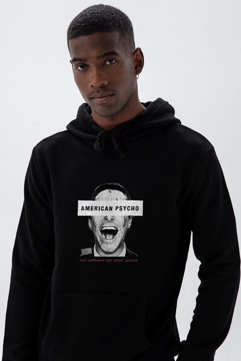 Black Premium Cotton American Psycho Design Pullover Hoodie