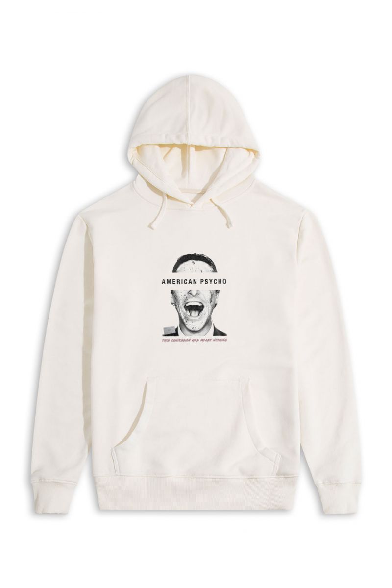 Ecru Premium Cotton American Psycho Design Pullover Hoodie