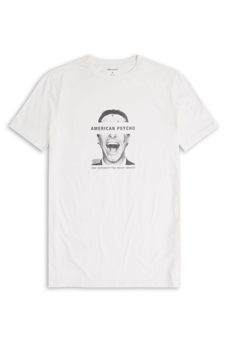 Off White Soft Fabric American Psycho Design Short Sleeve Tee