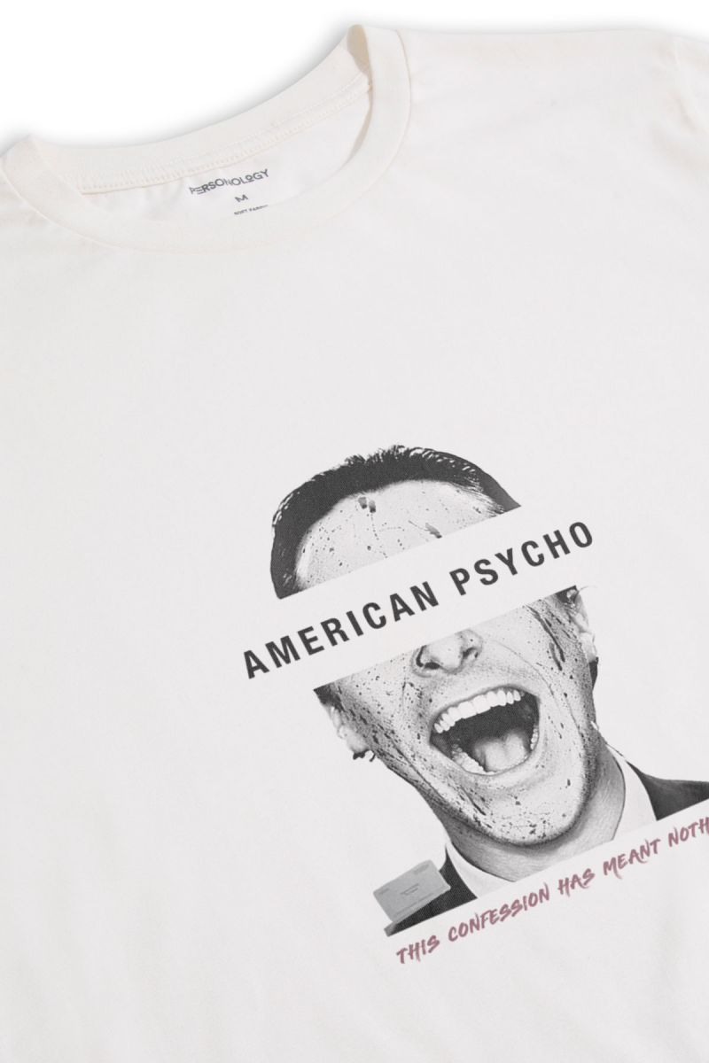 Off White Soft Fabric American Psycho Design Short Sleeve Tee