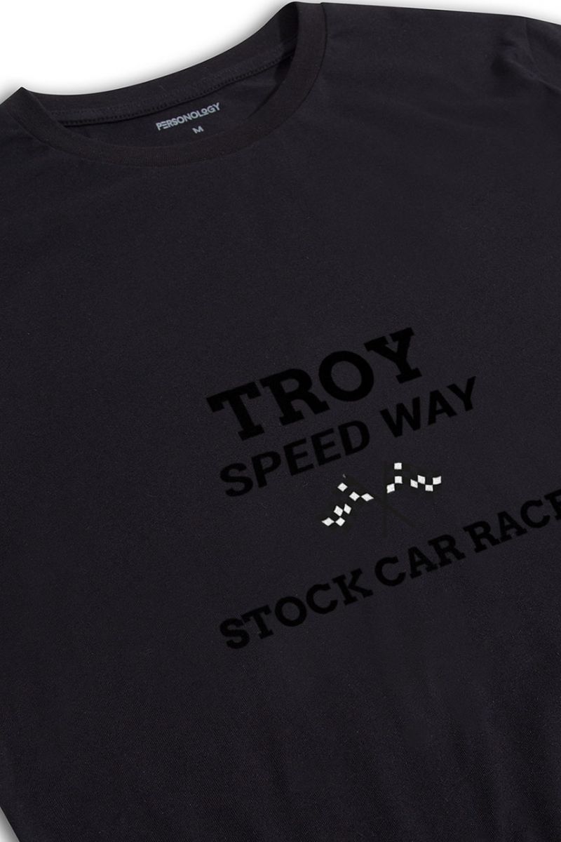 Black Soft Fabric Troy Speedway Design Short Sleeve Tee