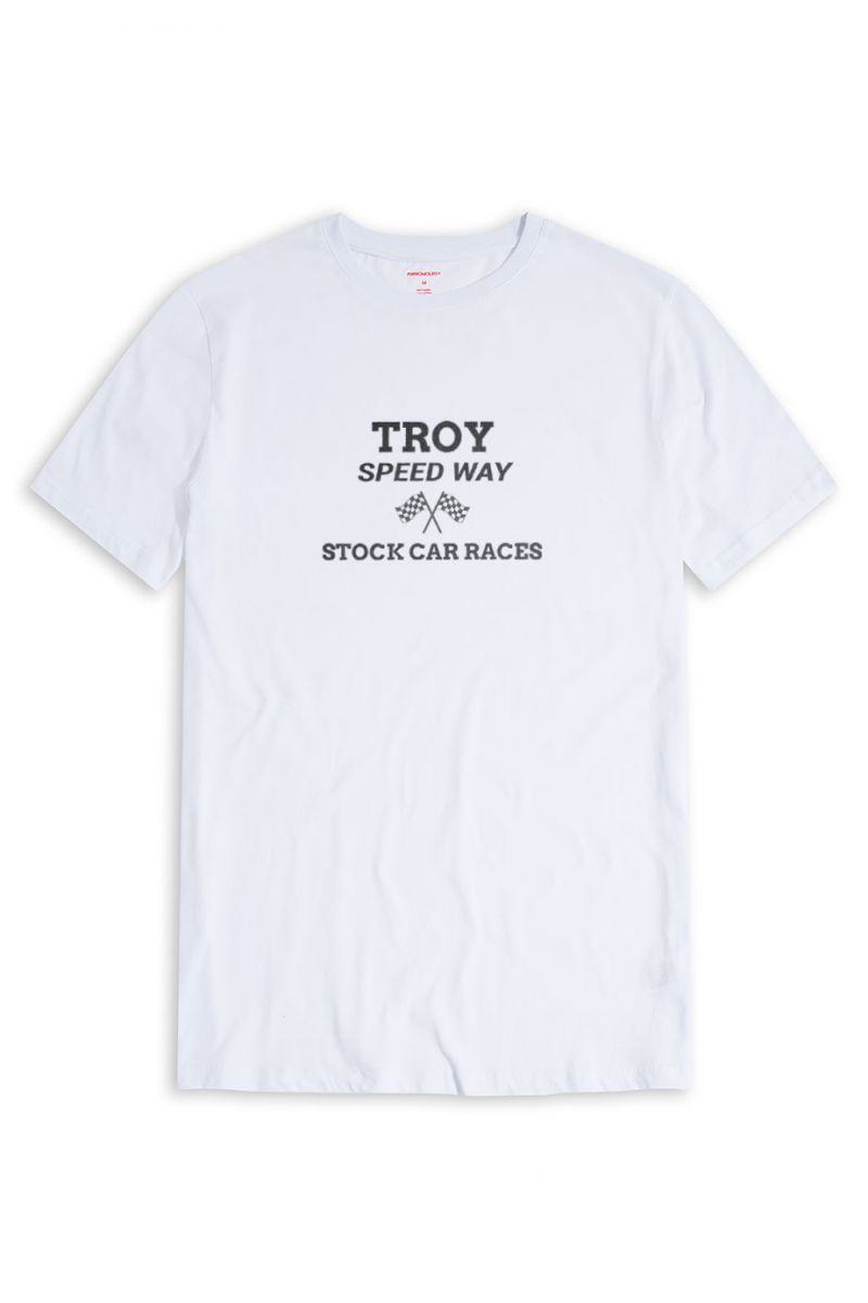 White Soft Fabric Troy Speedway Design Short Sleeve Tee