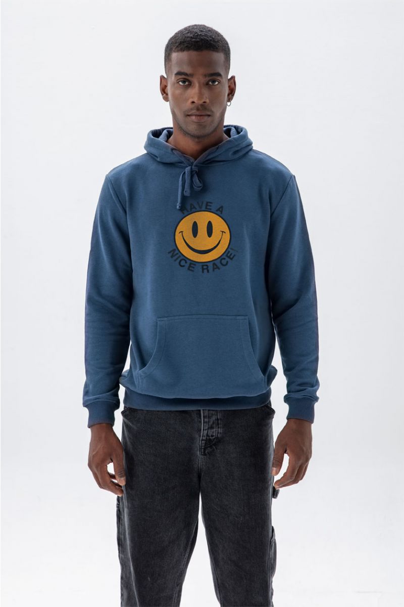 Navy Premium Cotton Have a Nice Race Design Pullover Hoodie