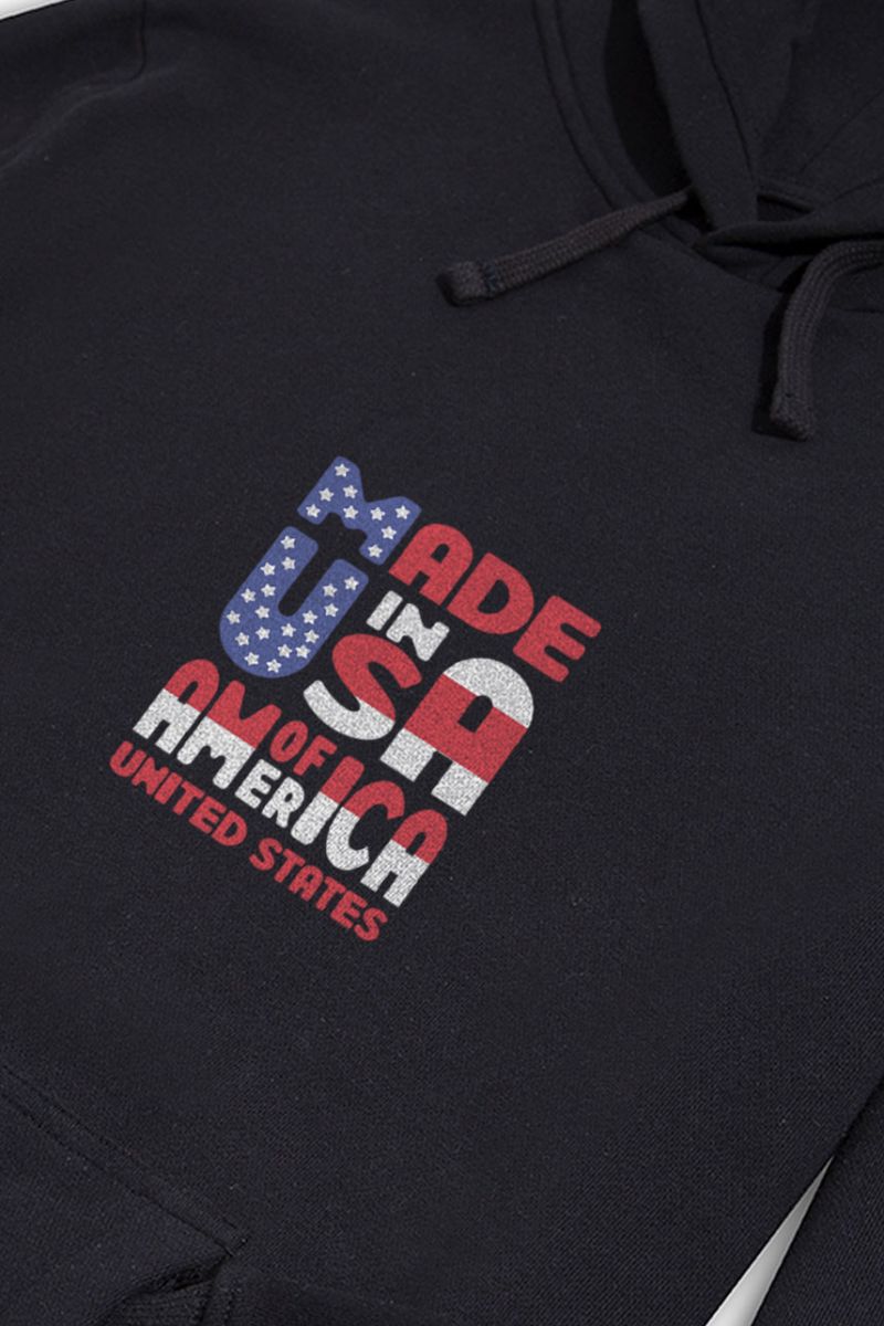 Black Premium Cotton Made in USA Design Pullover Hoodie