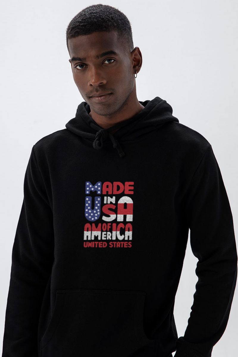 Black Premium Cotton Made in USA Design Pullover Hoodie