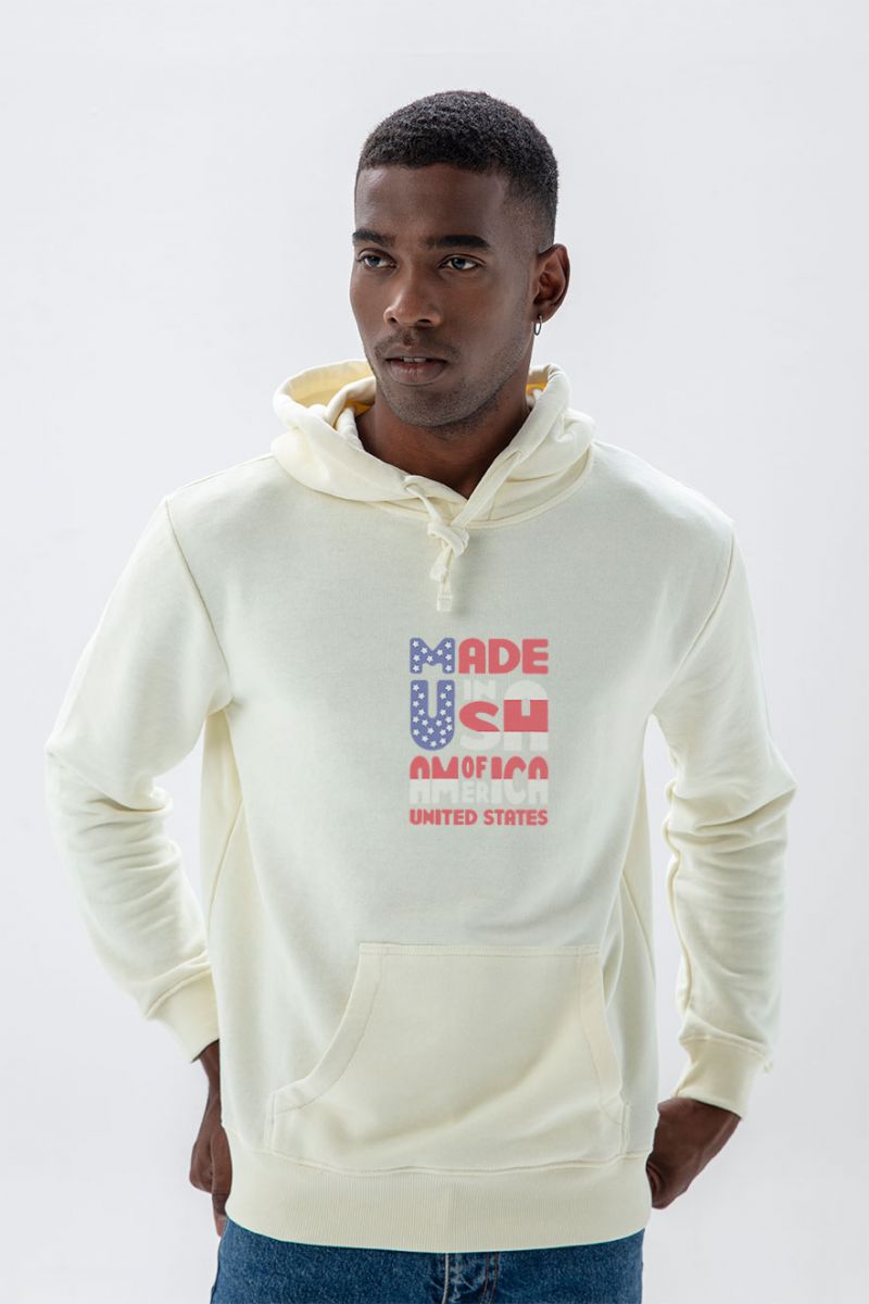Ecru Premium Cotton Made in USA Design Pullover Hoodie