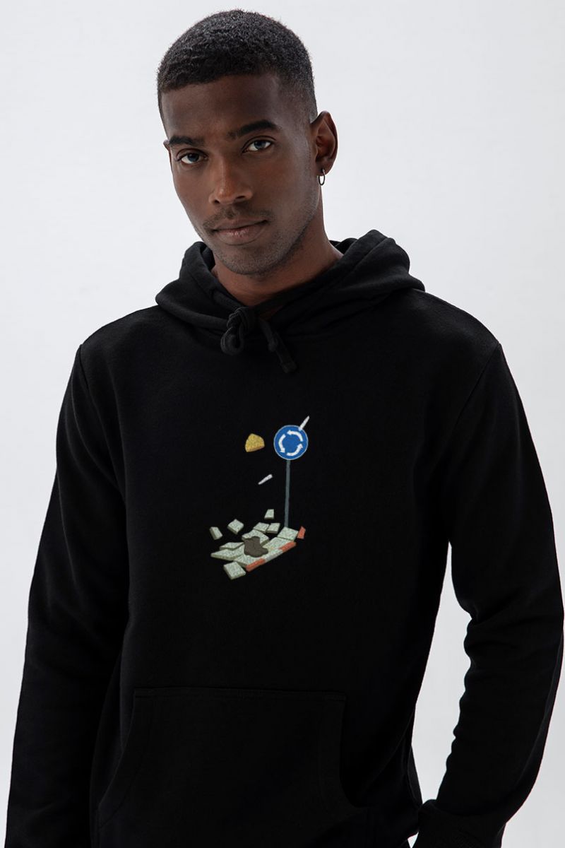 Black Premium Cotton Rjovik Design Pullover Hoodie