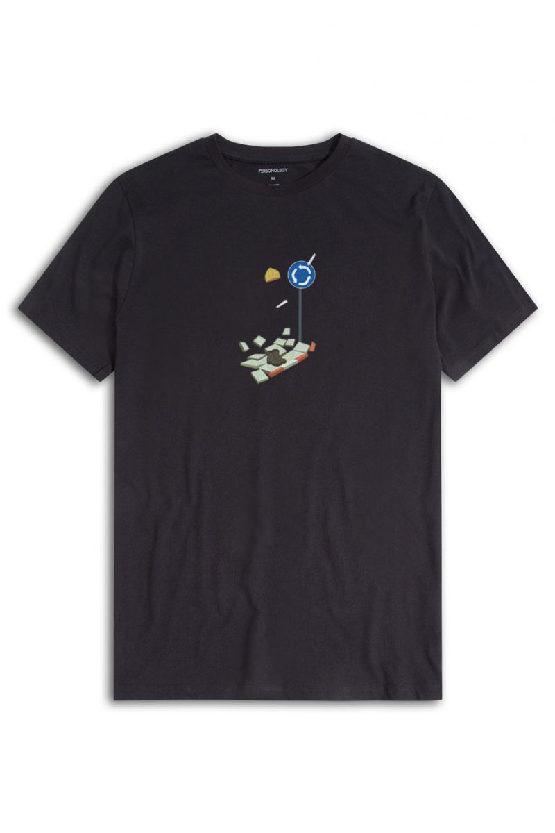 Black Soft Fabric Rjovik Design Short Sleeve Tee